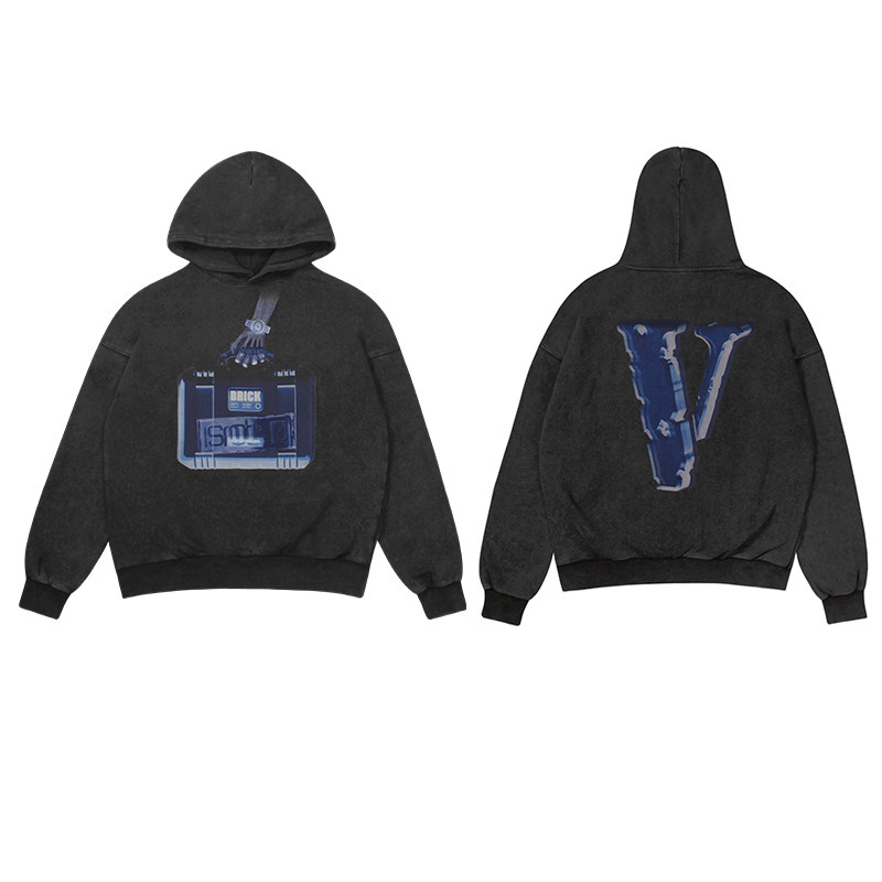 VLONE X光透视大LOGO印花 做旧水洗宽松连帽卫衣 男女同款