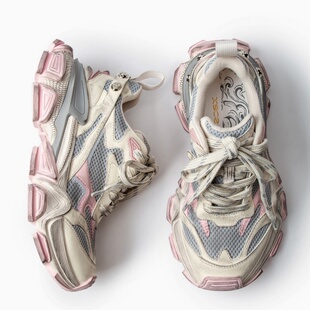 XSCZ情侣款25爆款潮牌配阔腿裤的鞋子粉色做旧老爹鞋【男女同款】