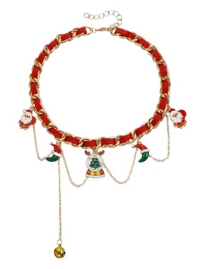 2026卡通项链小众设计圣诞老人铃铛流苏吊坠丝带编织颈链锁骨闺蜜