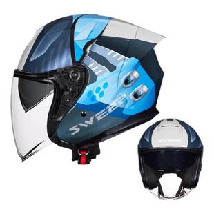 SWEEP摩托车半盔男女夏季双镜片四分之三盔碳纤维头盔3C通用四季