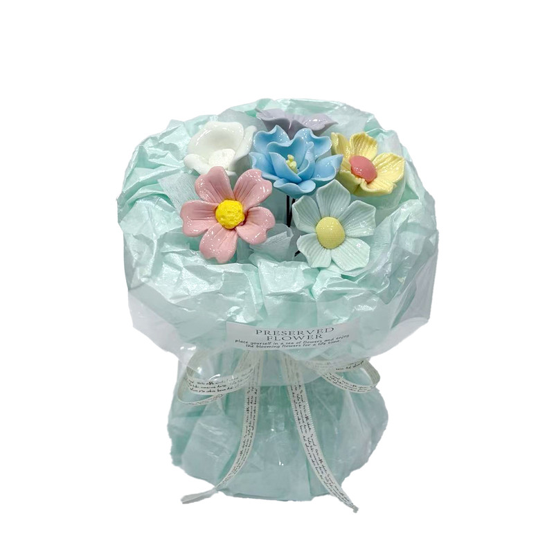 景德镇手工陶瓷花花束永生花仿真花成品摆件送老师女朋友生日礼物