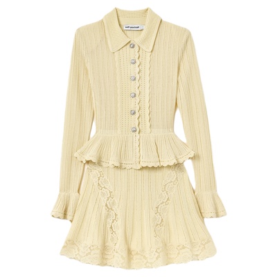 self-portrait针织蕾丝连衣裙