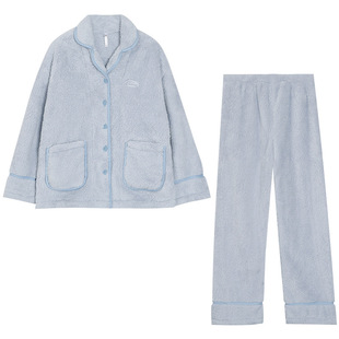 红豆珊瑚绒睡衣男女士秋冬保暖情侣款可外穿加厚泡泡绒家居服套装