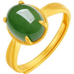 周六福旗舰店和田玉戒指金镶玉女戒黄金圈碧玉玉石指环新年礼物