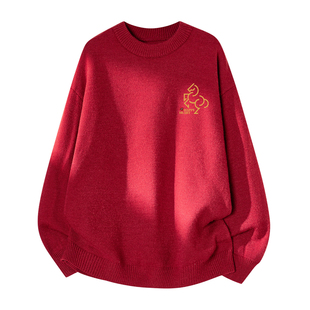 查尔斯桃心红色毛衣针织衫男女2026新款春秋新年战袍上衣过年衣服