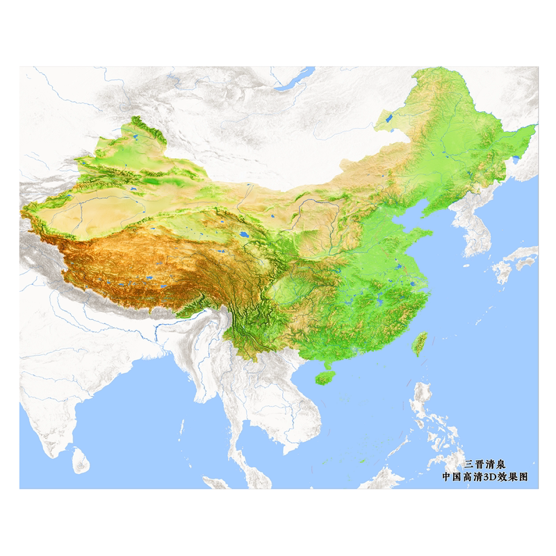 中国高清3D效果图（电子版）—— 详细标注/地理/立体/地形/凹凸