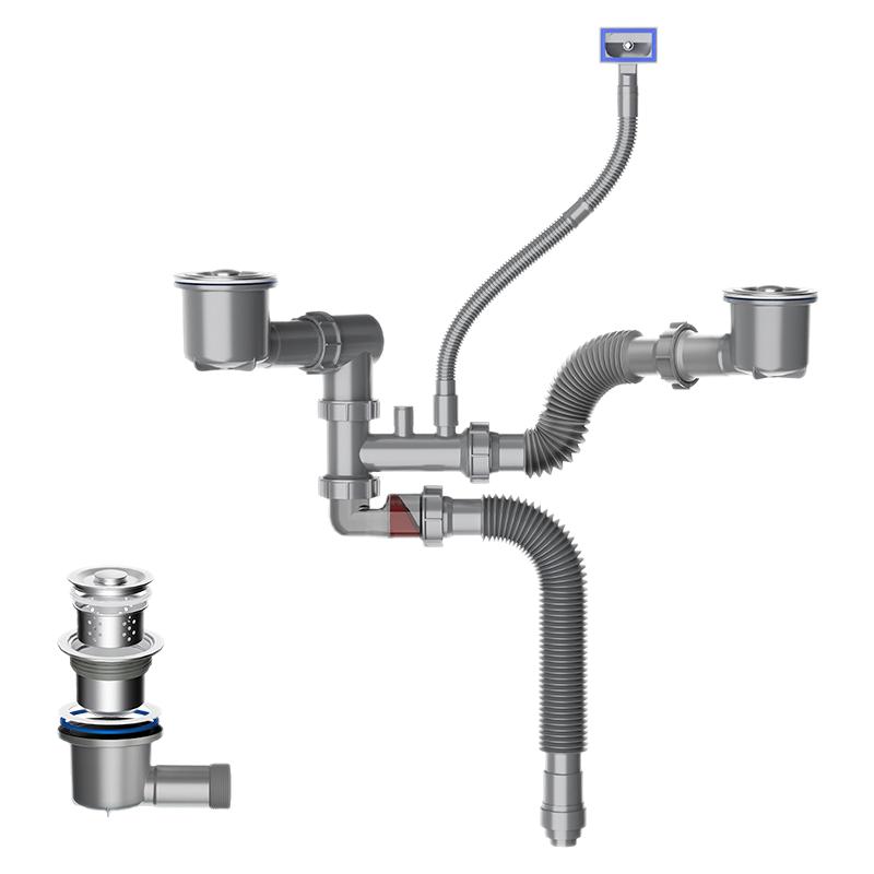 洗菜盆下水器后置双槽下水带阀芯一体防串味洗手盆防臭下水管
