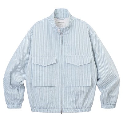 SUPERTOFU泡泡纱肌理感 立领双口袋 绿色条纹 拉链衬衫外套SS26