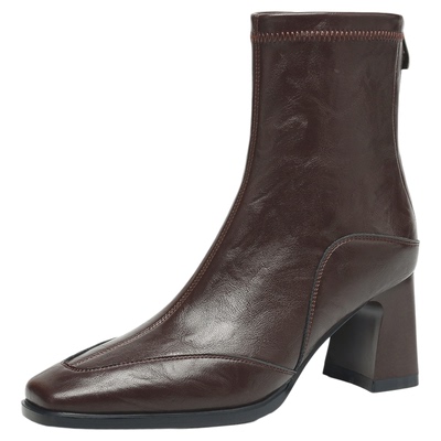 达芙妮法式短靴方头瘦瘦靴高跟靴