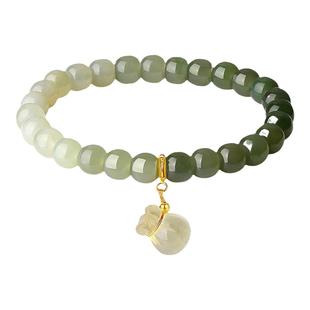 和田玉渐变手链女晴水天然石福袋珠子串珠玉石手饰新中式手串刻字