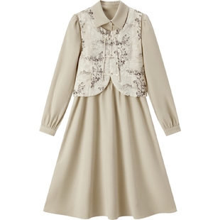 爱居兔新中式套装裙女秋季复古时尚两件式连衣裙