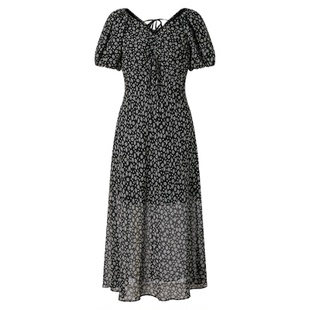 商场同款 摩萨克秋款V领腰果花法式收腰茶歇长款连衣裙女