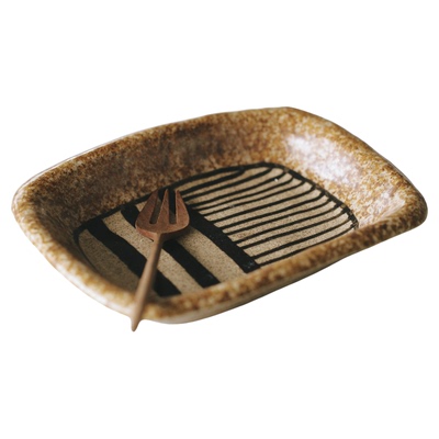 泽滕家日式复古风陶瓷盘子方形