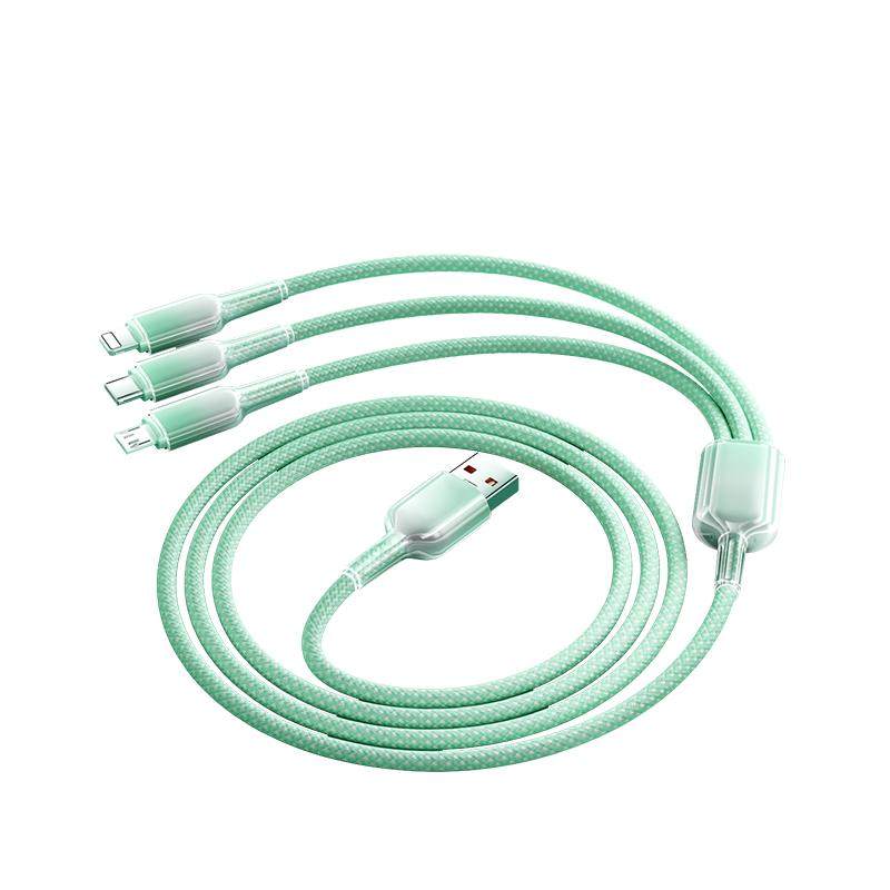120W适用华为苹果小米手机安卓typec三合一数据线三头多功能冰晶一拖三充电线通用套装超级快充插头