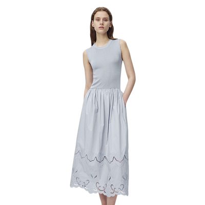 Fabrique 黑色灰蓝色镂空花朵刺绣温柔风气质显瘦中长款连衣裙女