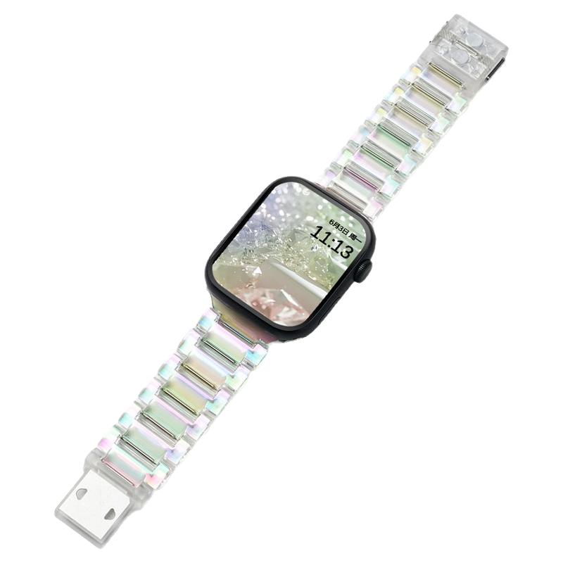 适用苹果手表iwatch S10磁吸扣亚克力透明七彩表带Applewatch ultra2镭射S9腕表带8小众7运动智能6女生夏季