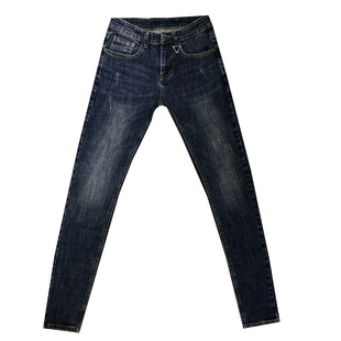 复古做旧深蓝猫须牛仔裤 潮男秋冬新韩版修身小脚长裤社会人青年