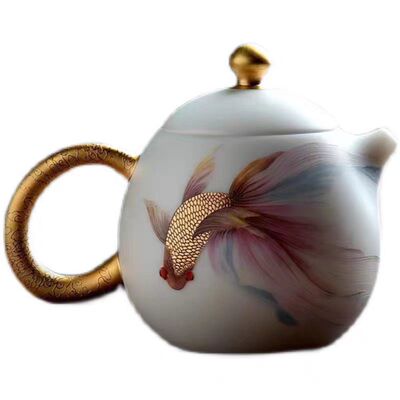 苏田窑手绘堆金冰凝玉瓷高端茶壶