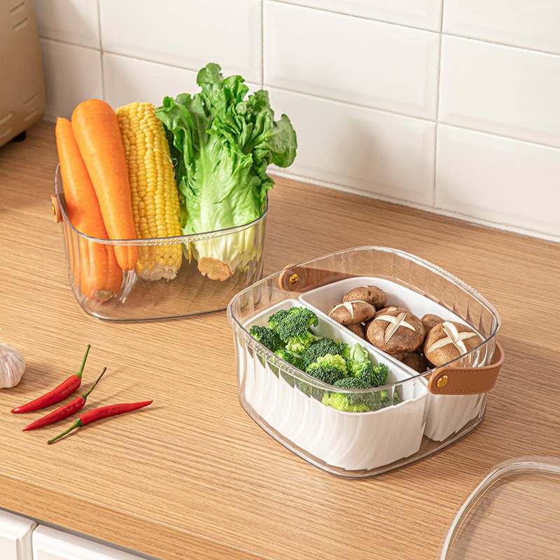 分格双层沥水篮水果盘客厅家用厨房分格手提篮食品级分格保鲜盒