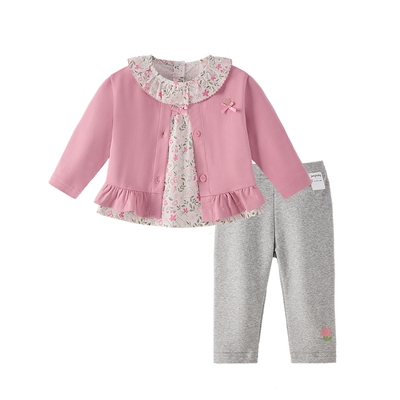 女童三件套小童春季碎花套装裤儿童法式衣服洋气2026新款宝宝春装