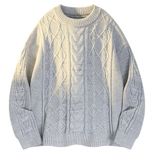 班尼路SK纯色宽松针织衫男秋冬加绒加厚圆领绞花扭花百搭毛衣男YS