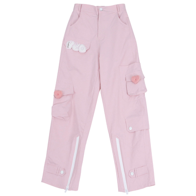 松紧腰少女粉色长裤工装裤