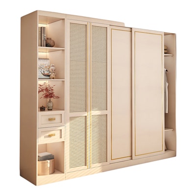 实木推拉门法式藤编衣柜