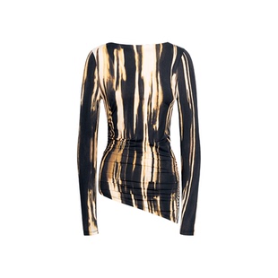 Unawares.鎏金印不对称褶皱收腰船领长袖上衣 春夏女装