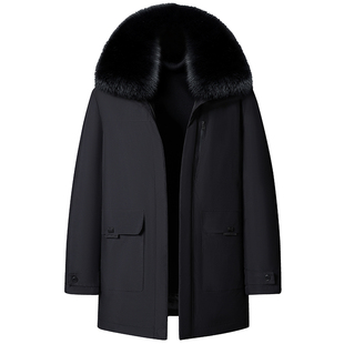 恒源祥集团彩羊中老年鹅绒羽绒服男中长款加厚爸爸装脱胆鹅绒外套