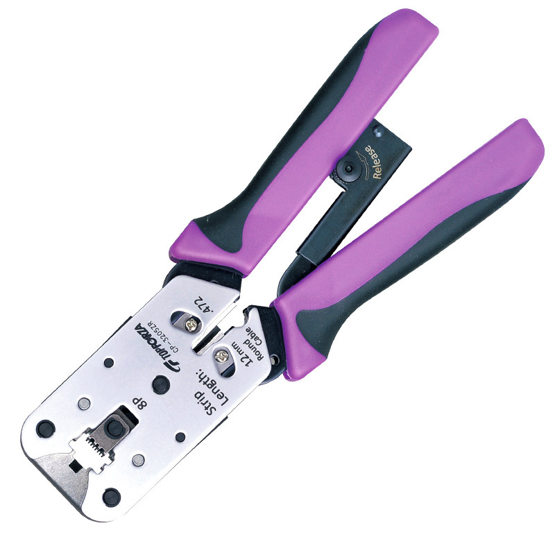 拓伏锐进口专业网线钳单口8P锌铝合金网络垂直压接钳剪剥压压线钳