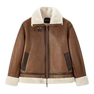 太平鸟仿麂皮绒美拉德机车服PU皮衣外套女冬新款时尚美式夹克