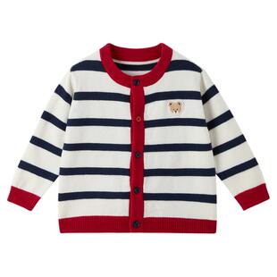 PawinPaw卡通小熊童装25年秋季新款女宝宝舒适软糯条纹毛织开衫