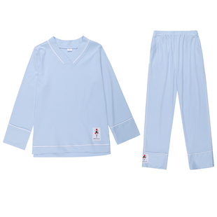 春秋季长袖睡衣女 100 纯棉V领全棉休闲家居服秋冬女士套装可外穿