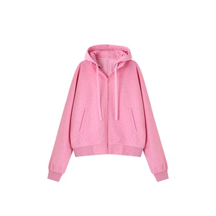 XWI欣未粉色减龄连帽针织卫衣外套女春季高级松弛休闲慵懒风上衣