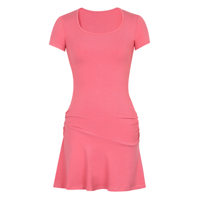 纯色短袖连衣裙女包臀收腰短裙子