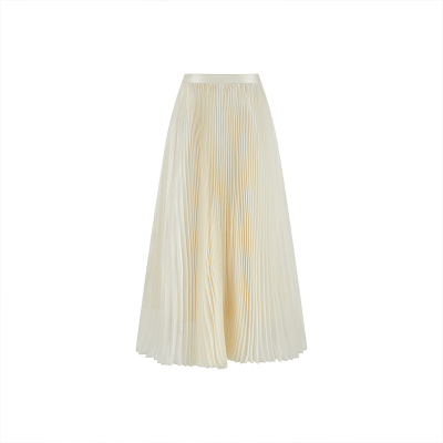 MELINDA LI【香榭丽舍】法式通勤流光丝光缎薄纱高温真空压褶半裙