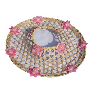 竹编跳舞表演斗笠帽成人广场舞花朵道具帽儿童舞台演出傣族舞蹈帽