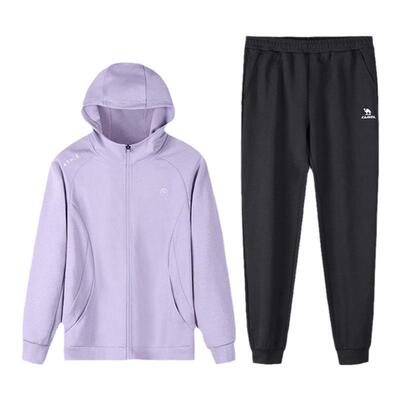骆驼运动服套装女士2025春季新款连帽外套夹克上衣运动跑步裤子男