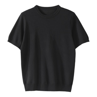 LUUD 夏季冰爽透气针织圆领短袖罗纹收口纯色休闲男士套头T恤上衣