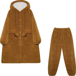 Bananagirl睡衣女款冬季新长款珊瑚绒加厚保暖加绒家居服可外穿冬