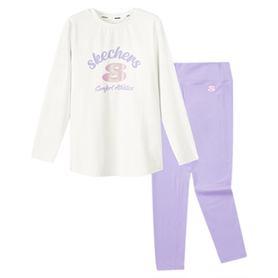 斯凯奇女童春夏季圆领运动长袖上衣修身紧身长裤针织套装舒适宽松