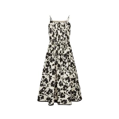 s.deer风琴褶印花收腰吊带连衣裙