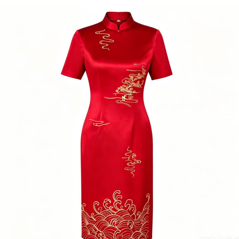 高贵喜妈妈婚宴旗袍中式喜婆婆婚礼礼服2026新款高端红色醋酸喜服