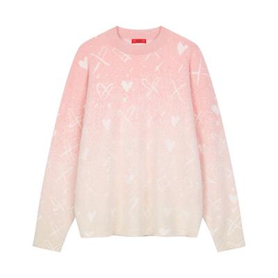 明星同款 INXX仿貂毛渐变圆领针织衫宽松慵懒感秋季情侣款毛衣