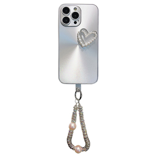 适用苹果16ProMax手机壳iPhone17高级感渐变极光立体爱心珍珠15奢华女款17pro自带镜头膜13时尚新款max保护套