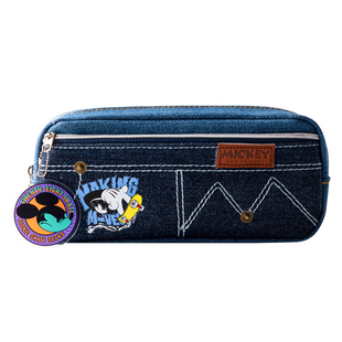 迪士尼联众米奇学生笔袋男儿童美式复古笔盒女生简约牛仔布多功能耐脏铅笔收纳袋初中生超大容量高颜值文具盒
