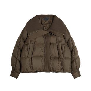 ELLE90鹅绒深棕色大翻领鹅绒服女2025冬季新款小个子短款羽绒外套