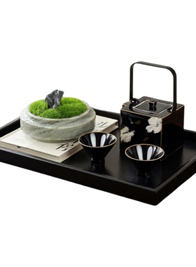 新中式轻奢陶瓷金边茶具套装摆件