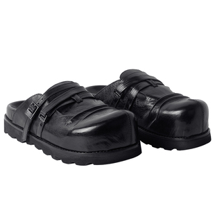 幻象者原创设计感大圆头厚底增高勃肯鞋真皮包头半拖皮鞋男女同款