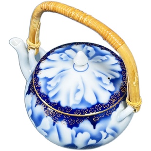 日本进口宫内御用瓷深川制提梁壶套装高端线金牡丹茶壶茶杯盖杯